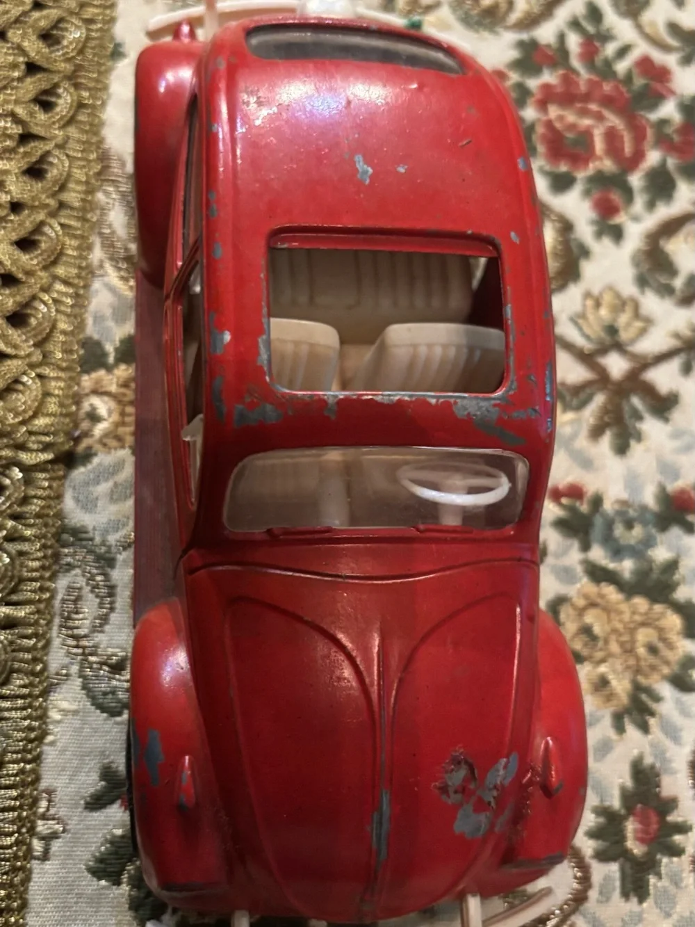 Vintage Hubley Gabriel 1480 Volkswagen Beetle VW Bug Metal Toy Car Red 7”